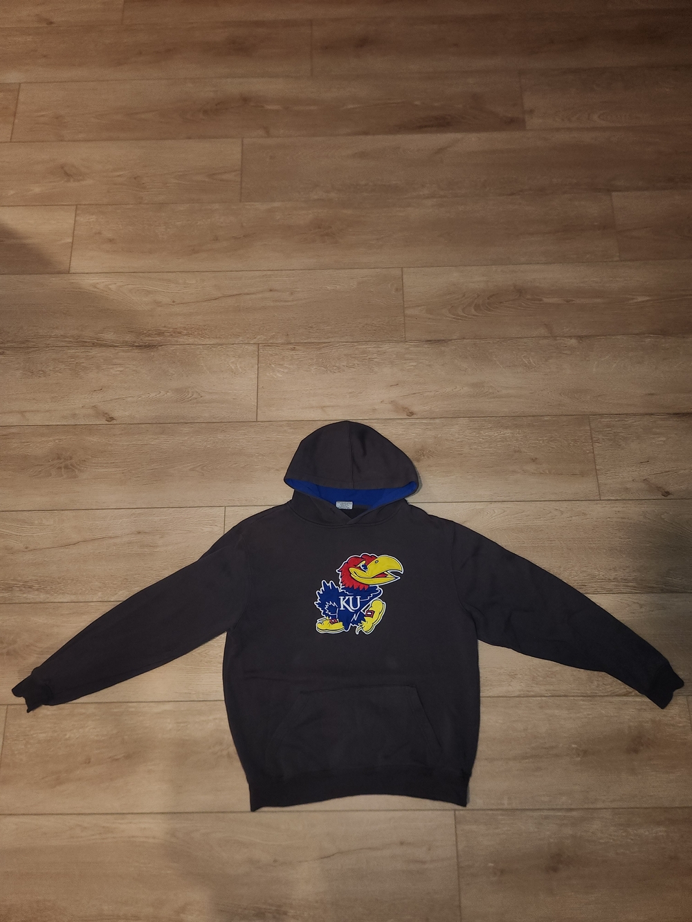 Vintage Y2K KU Kansas Jayhawks Embroidered Gray Hoodie Men's Size Large Good Con